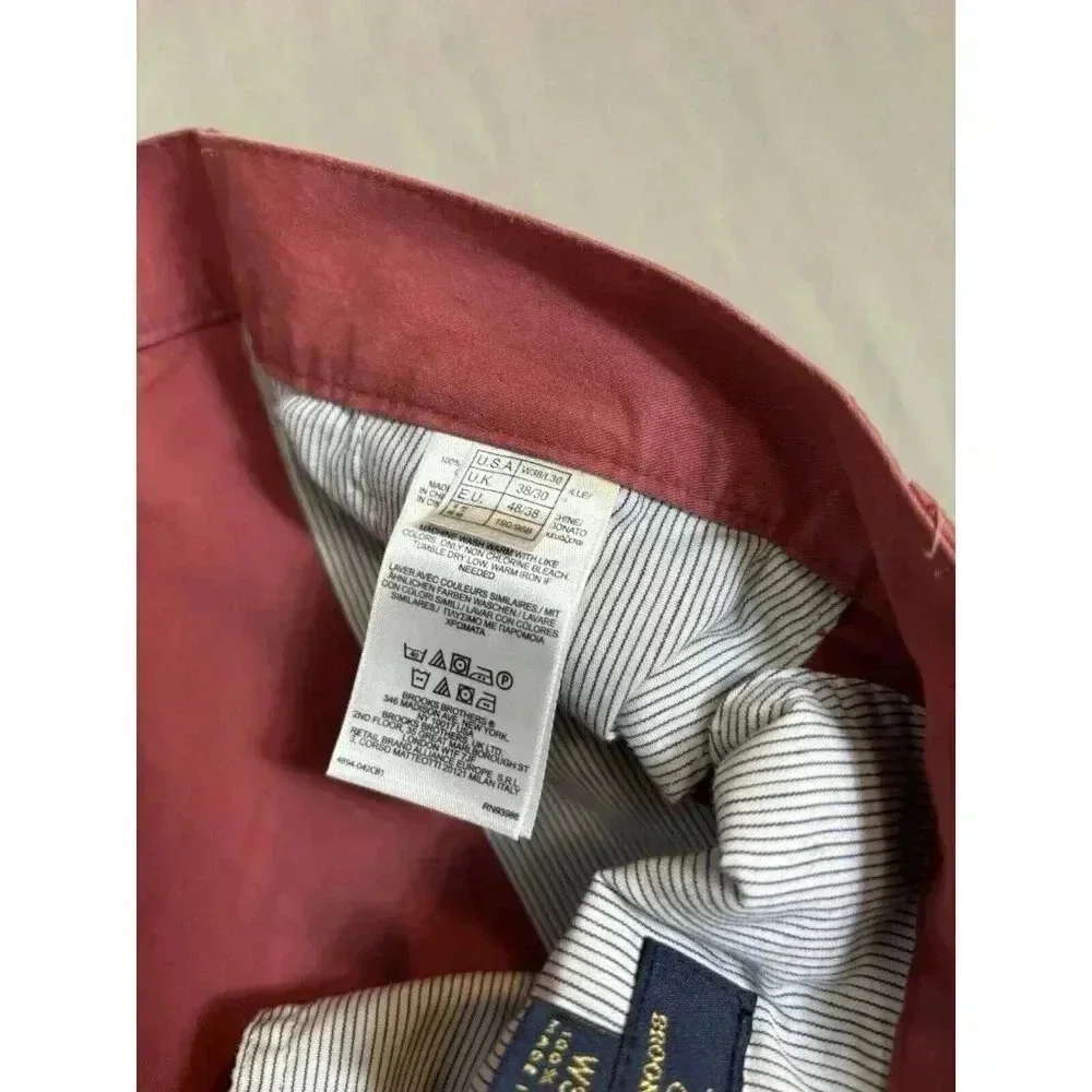 Brooks Brothers 346 Chino Pants Mens 38x28 Red Salmon Relaxed Preppy